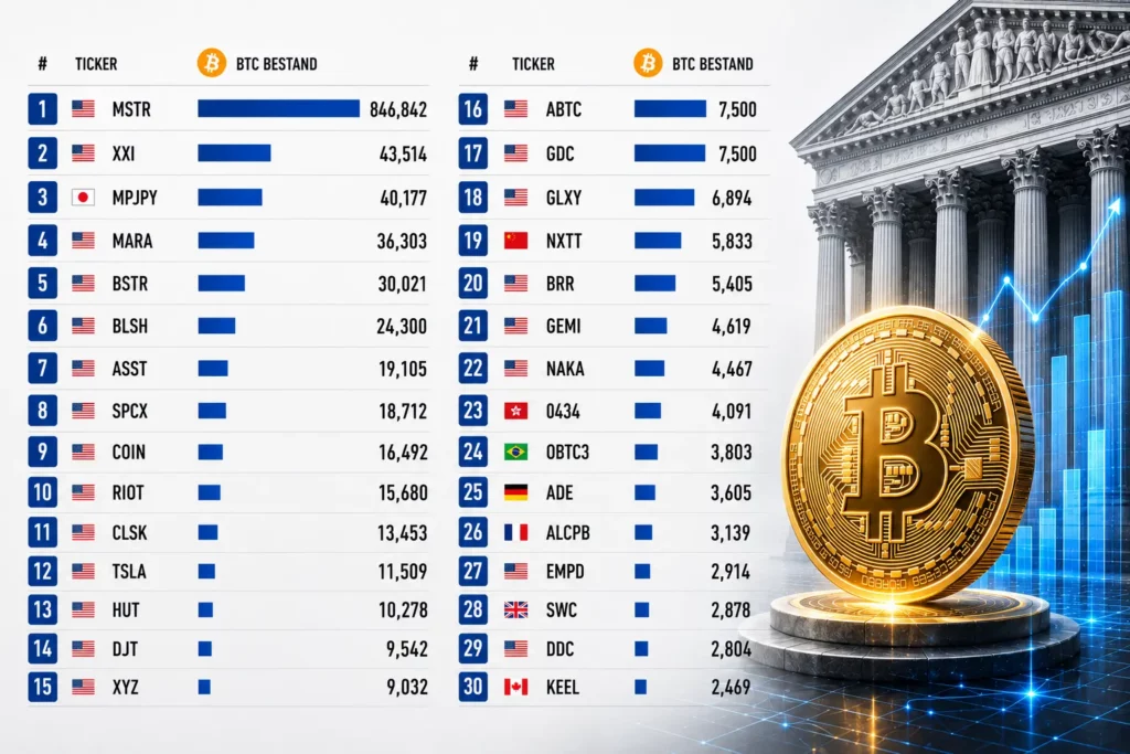 SpaceX landet beim BTC-Ranking der Firmen auf dem 8. Platz. Mit der Bitcoin Group landet ein deutsches Unternehmen auf dem 25. Platz. 