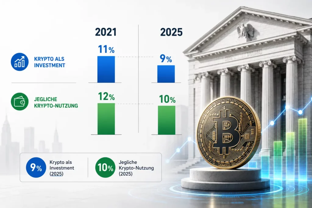Vergleich der Krypto-Nutzung in den USA zwischen 2021 und 2025.
