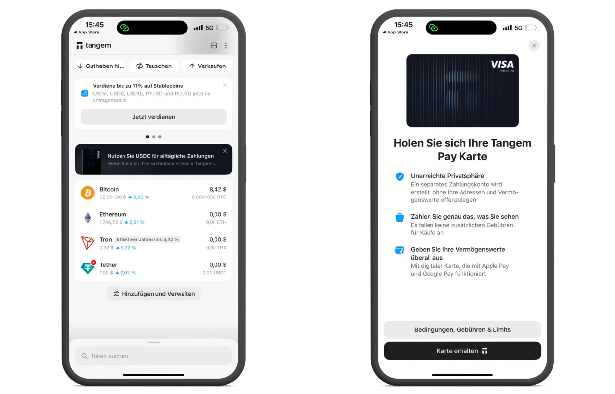 Tangem App: übersichtliche Oberfläche zur Verwaltung von Kryptowährungen per NFC