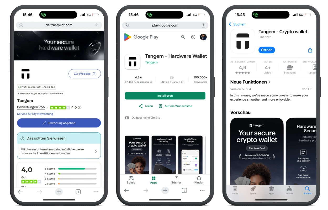 Tangem Wallet Bewertungen: überdurchschnittlich gute Kundenbewertungen im Überblick