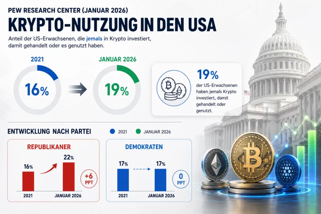 Entwicklung der Krypto-Erfahrung in den USA nach politischer Orientierung.
