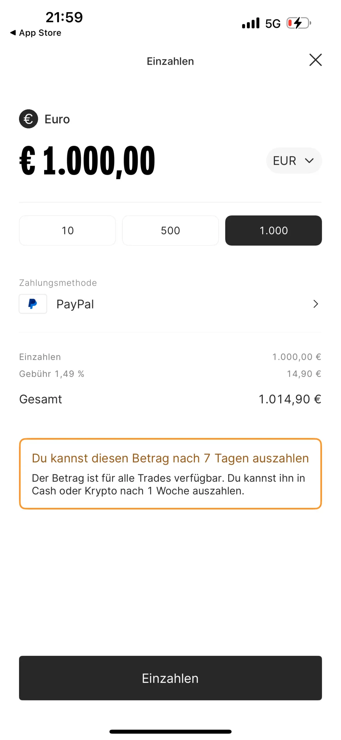 Eigener Praxistest von Boersen-Parkett.de zu PayPal-Ratenzahlung bei Bitpanda und sieben Tagen Auszahlungssperre